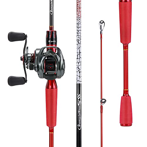 Sougayilang Baitcasting Rod and Reel Combos,Two Pieces Light Weight Pole with High Speed Smooth Powerful Gear Casting Rod Avaliable for Freshwater Saltwater
