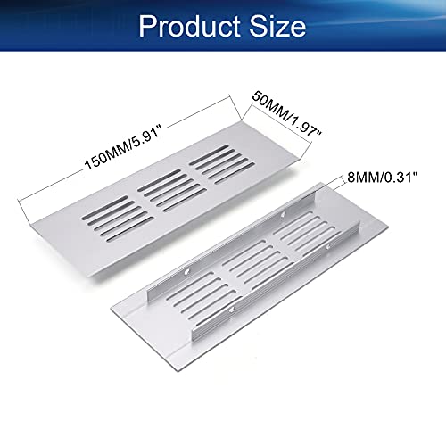 Yinpecly 4PCS Aluminum Alloy Air Vent 150mm Length Rectangle Ventilation Grille Louvered Grill Cover 5.90'' x 1.97'' (L x W) for Wardrobe Shoes Cabinet Sink Kitchen Wall Ceiling and Floor Exhaust Vent