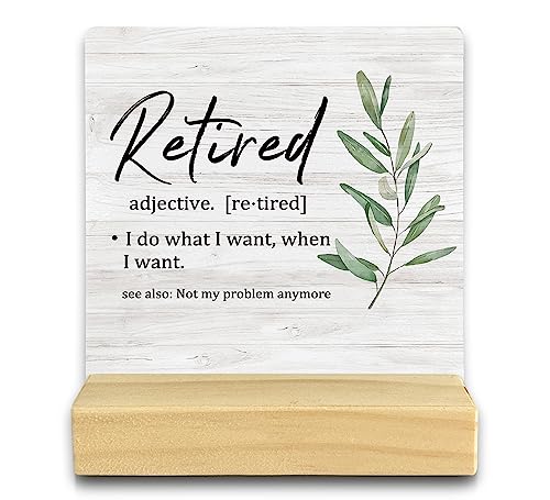 QASHWEY Retired Definition Wood Plaque Sign Desk Decor,Retirement Gifts for Coworkers Leader Boss Colleagues Doctors Teachers Nurses Wood Plaque Sign Desk Decor with Wooden Stand for Home Office