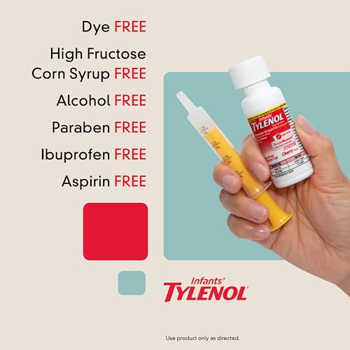 Tylenol Infants Oral Suspension with 160 mg Acetaminophen, Pain and Fever Relief for Sore Throat, Headache, and Toothache Liquid Medicine for Kids, Dye-Free, Cherry Flavor, 2 FL OZ