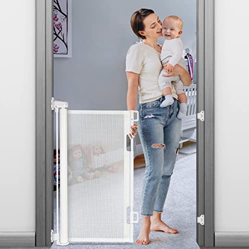 Retractable Baby Gate, 33" Tall, Extends up to 55" Wide, Child Safety Gate for Doorways, Stairs, Hallways, Indoor/Outdoor(Black)