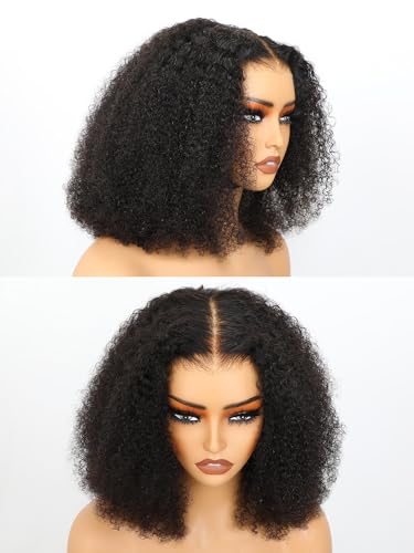 Domiso Glueless10x7 M-Cap Max Part HD Lace Pre Cut Afro Kinky Curly Wig Human Hair Knots Bleached Glueless Wigs Human Hair Pre Plucked Pre Cut Lace Wig Glueless Wigs Big Fluffy Curl 16 Inch