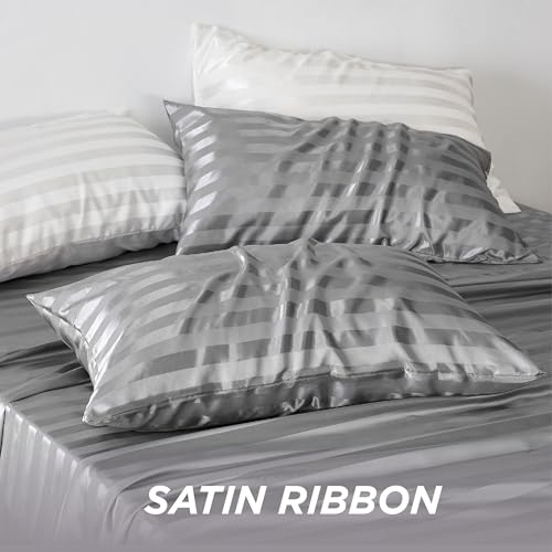 Bedsure Satin Pillowcase for Hair - Grey Satin Pillow Cases with Zipper 2 Pack, Similar to Silk Pillow Cases for Skin, Silky Pillow Covers