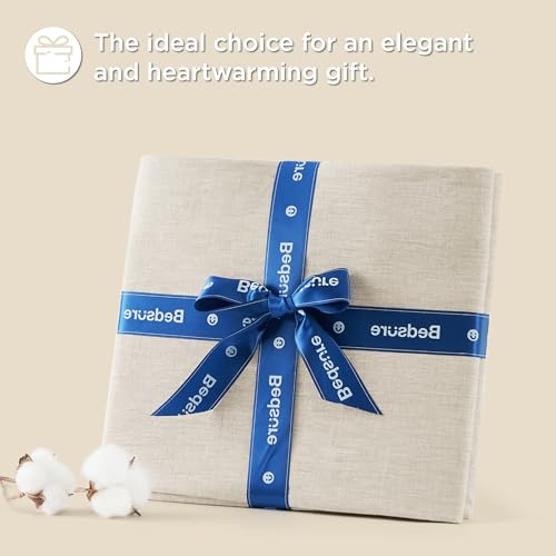 Bedsure Linen Sheets - Twin Linen Bed Sheet, 3 Pcs Twin Sheets Set Cotton Linen, Linen Cotton Blend Sheets for All Seasons, 1 Flat Sheet, 1 Fitted Sheet and 1 Pillowcase (Linen, Twin)