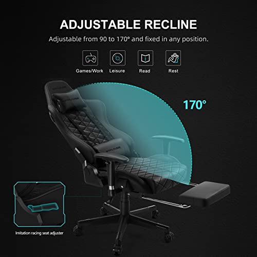 GTPLAYER Gaming Chair, Computer Chair with Bluetooth Speakers, High Back Ergonomic Office Chair Desk Chair with Lumbar Support, Height Adjustable Game Chair with Footrest 330LBS, Black