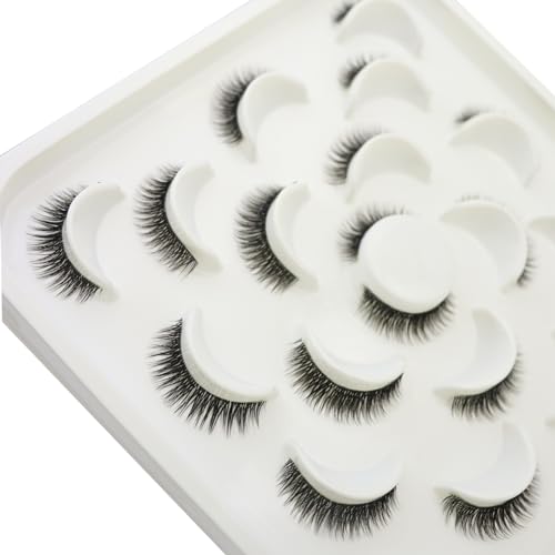 DAODER 10MM False Eyelashes Thick Short Mink Lashes Natural Look With Clear Band D Curl Lash Extension Look False Lashes Strip for Daily Wear 10Pairs(10mm Clear Band)