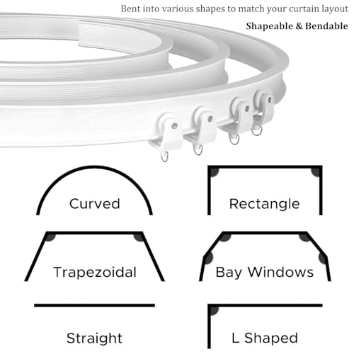 XCK Flexible Ceiling Curtain Track Ceiling Mount 10 ft Curved Shower Curtain Rod for Bay Window Curtains & Room Divider Curtains Bendable Curtain Rail White RV Curtain Track