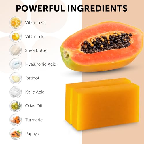 VALITIC Papaya and Turmeric Kojic Acid Soap Bar - Dark Spot Corrector Skin Care Cleansing Bar - Infused with Vitamin C, Hyaluronic Acid, Collagen, Retinol, Olive Oil - 2 Pack