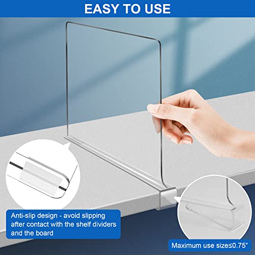 OMGelic Acrylic Shelf Dividers for Closet Organization 4PCS Closet Shelf Divider Closet Dividers for Shelves Shelf Organizer for Closet Shelf Organizer for Wood Closet Separator Clear