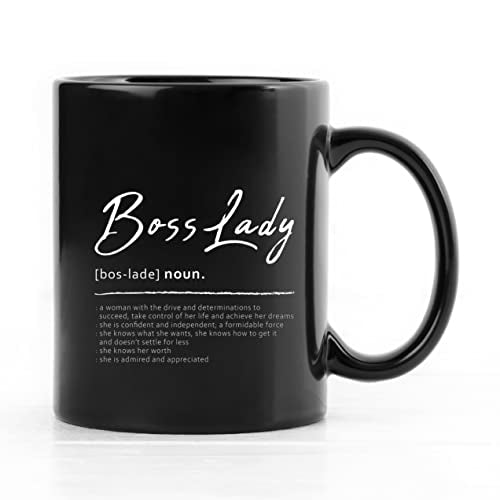 QUICQOD Boss Lady Feminism Definition Minimalist Ceramic Mug 11 Ounce Coffee Tea Milk Mug Cup for Home Office,Best Boss Lady Gifts,Boss Lady Appreciation Gifts