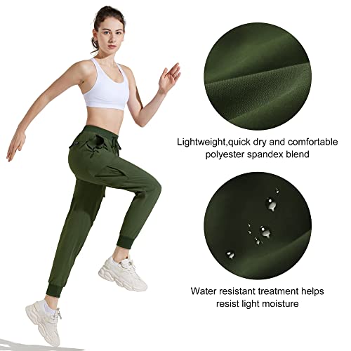 M MAROAUT Women's Hiking Pants Cargo Joggers with Pockets, Lightweight Quick-Dry Athletic Sweatpants for Running Gym Workout Army Green