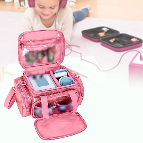 LoDrid Carrying Case Compatible with Tonie, Storage Bag Organizer for Audio Player Set and Accessories with Handle and Shoulder Strap, Pink, Bag Only (Patent Design)