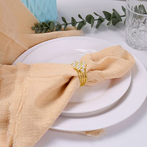 Handmade Cloth Napkins Set of 6, 100% Cotton Dinner Napkins with Fringe, 18 x 18 Inch Reusable Soft Napkins for Party,Weddings,Christmas,Thanksgiving Day,Halloween Celebration(White)