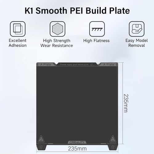Creality Original K1 Build Plate PEI Sheet, 235x235mm Smooth Surface Flexible Removable Spring Steel Print Platform for Ender 3S1/3 S1 Pro/3 Neo/3 V2 Neo/5 S1/3V3 SE/KE K1C(Without Magnetic Base)