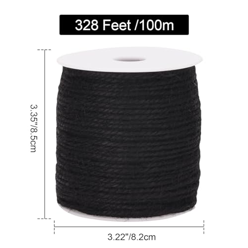 joycraft Black Twine String, 328 Feet Natural Jute Twine, 3mm Craft Hemp Twine String, 3-Ply Sturdy String for DIY Crafting, Gift Wrapping, Party Decor, Garden, Halloween