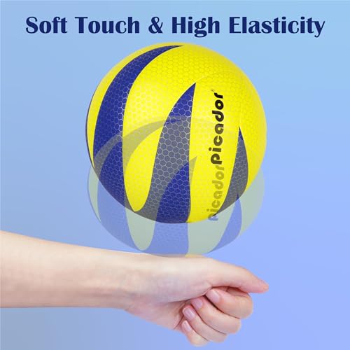 PP PICADOR Volleyball Official Size 5, PU Soft Touch Volleyballs for Youth Beginner,Indoor Outdoor Beach Volley Ball Play Training Sport (Bright Yellow & Blue)