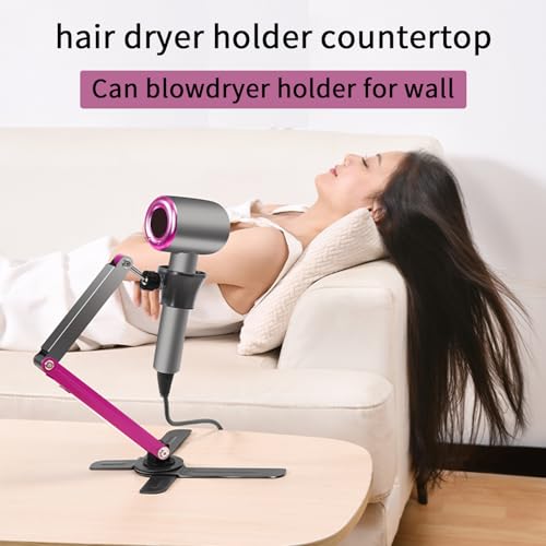 Blissfuhue Adjustable blow dryer holder wall mounted storage，Hands-Free bathroom blow dryer holder，height angle，metal material Compatible with 90% hair dryer hanger, suitable for countertop use