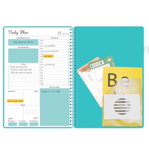 Daily Planner Undated - to Do List Notebook with Hourly Schedule, Hourly Planner, 7’’ x 10’’ Spiral Appointment Planner to Stay Organized, Flexible Hardcover, Inner Pocket