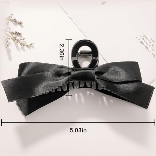 Satin Bow Claw Clip for Women Girls, Bow-knot Hair Claw Clip Stylish Strong Hold Hair Claw Barrette for Thick Thin Hair Casual Formal Wear (Black)