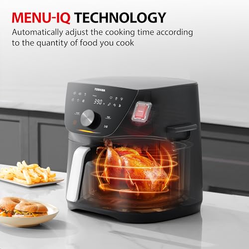 Toshiba 5.5QT Air Fryer with Heat-Q Technology, Quick and Easy Meals, 8 Preset Menus and Menu-IQ Function, 1-Degree Fahrenheit Precision, 90% Less Oil, Double-Sided Handles