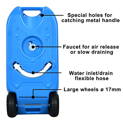 YITAHOME 10.6 Gallon Large Capacity Portable Water Holding Tank with Metal Handle Odorless Tote for Camper with Large Wheels, Filling Port, Hose, Faucet, Handles for Easy Carry & Fast Empty, Blue