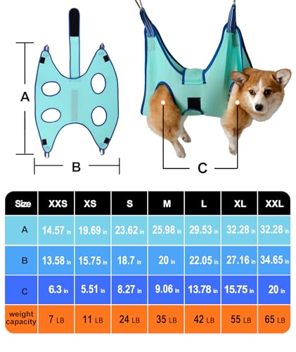 Kkiimatt Dog Grooming Hammock Pet Grooming Hammock 2023 New Edition Medium Dog Hanging Harness Holder for Nail Clipping,Dog Nail Trimming Hammock,Dog Grooming Sling (Large 42 LB Max/Turquoise)