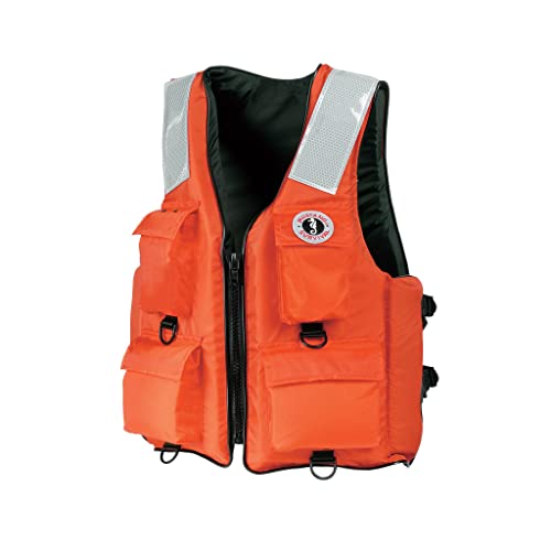 MUSTANG SURVIVAL - Classic Industrial Vest with 4 Pockets & Solas Reflective Tape (Orange - S) - USCG Approved, D-Rings, Solas reflectivity, 4 Pockets