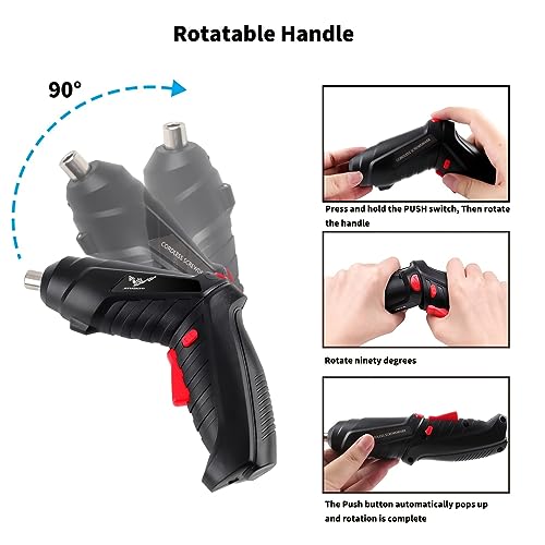 JENABOM 8 in 1 Electric Screwdriver, 3.6V Cordless Drill Screwdriver Rechargeable, 3.5N·m Max Torque Electric Screw Gun with 6 Accessory Kit, Micro USB, Front LED Light, Easy for Small Home Projects