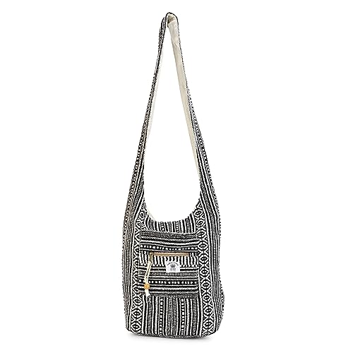 LONGING TO BUY Hemp Handbag, Unisex-Adults, Black & White, Faux Leather, Cross-Body, Zipper Closure, 13 x 2 x 14 inches