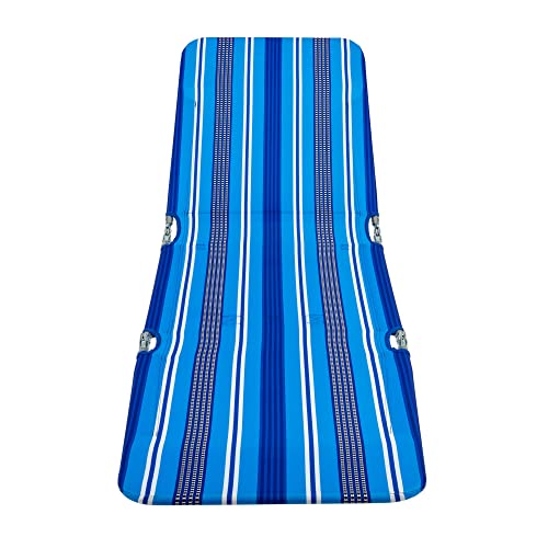 Rio Brands Portable Folding Backpack Beach Lounge Chair with Backpack Straps and Storage Pouch, Blue Multi Stripe