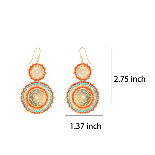 Badu Seed Beaded Circle Beads Earrings Bohemian Dangle Earrings Handmade Bead Fashion Jewelry Drop Earrings for Women