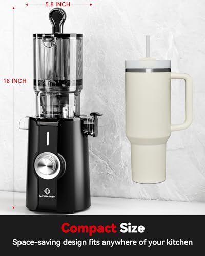 Rush Clear Slow Masticating Juicer Machines, Cold Press Juicer with No-Prep 4.35" Feed Chute Fit Whole Fruits & Vegetables Juicer Machine Easy to Clean, LINKChef 42oz Capacity, 200w, Blackout