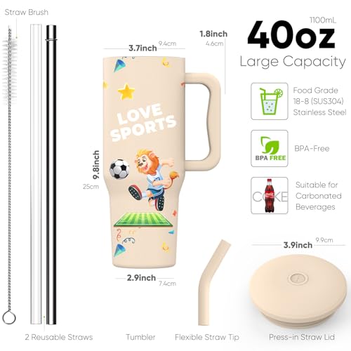 MYFOREST 40oz/1100mL Tumbler with Handle, Insulated Mug with 2 Straws/Spill-proof/Leak-proof/100% Dishwasher-safe for Cold Carbonated Beverages & Hot Coffee