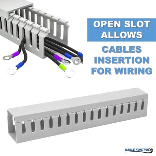 Kable Kontrol Wire Duct Open Slot Cable Raceway - 3” Width x 3” Height - 6.5 feet Long - 8 Pcs/Pack – Gray – PVC Wiring Trough Wire Cover Cord Hider for Under Desk Industrial Cable Management