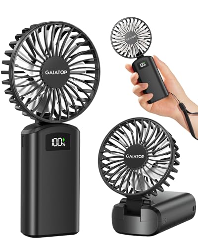 Gaiatop Portable Handheld Fan, 180° Foldable Desk Fan 3 Speed Personal Mini Hand Fan, 2000mAh Powerful Rechargeable Small Fan with Digital Display, USB Personal Fan for Office Outdoor Makeup-Black