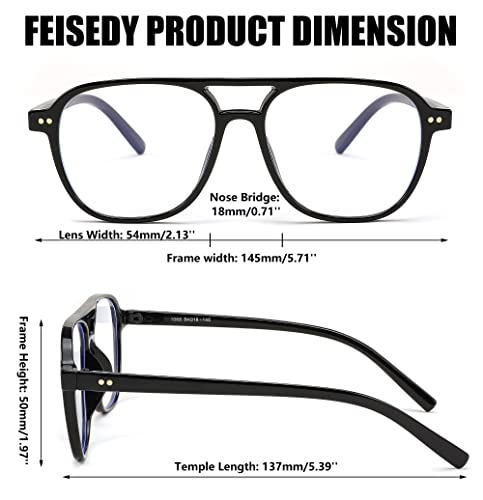 FEISEDY Lightweight Pilot Glasses Frame Blue Light Blocking Glasses Women Men Oversized Square Computer Glasses B2387