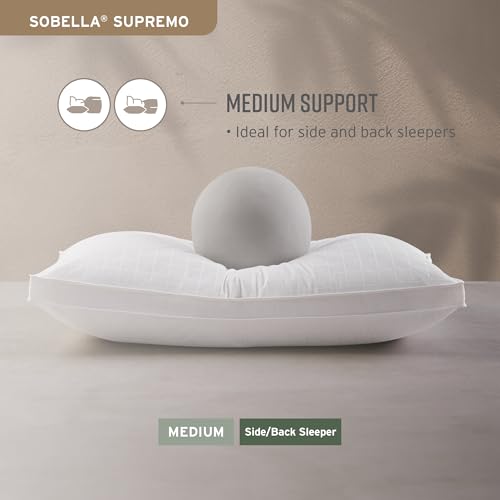 Sobel Westex: Sobella Supremo Side and Stomach Sleeper Pillow | Hotel and Resort Quality, 300 Thread Count 100% Cotton Casing | Gel Fiber Fill, Gentle Support, Downlike Feel, Plush (Queen Size)