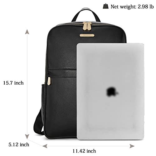 BOSTANTEN Genuine Leather 15.6 inch Laptop Backpack Purse for Women College Casual Backpack Travel Bag Daypack Black