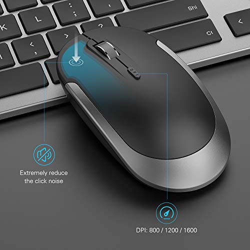 Wireless Keyboard and Mouse Combo - Full Size Slim Thin Wireless Keyboard Mouse with Numeric Keypad 2.4G Stable Connection Adjustable DPI (Grey & Black)