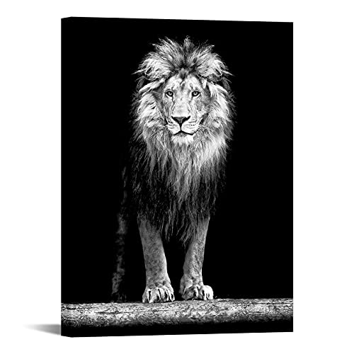 LevvArts - Lion Pictures Wall Art Black and White Lion Portrait Canvas Painting for Living Room Office Decoration Ready to Hang 24"x32"