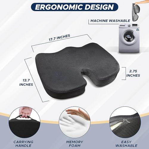 EcoNour Gel Seat Cushion for Pressure Relief | Cushion for Sciatica | Seat Cushions for Tailbone Pain Relief and Back Pain | Coccyx Cushion for Sitting