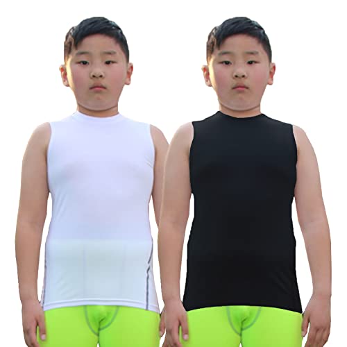 LANDUNSI 2 Pack Boys Compression Tank Top Sleeveless Shirt Kids Cooling Vest Basketball Undershirt Sports Baselayer