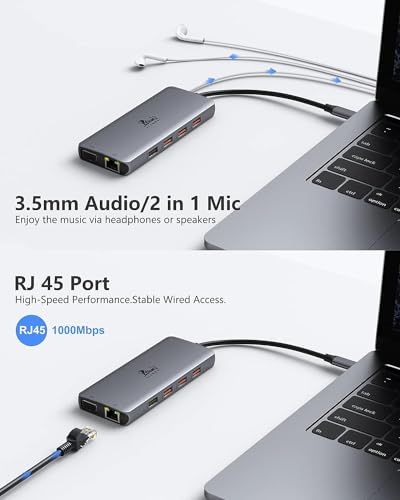 USB C Docking Station Dual Monitor, 11-in-1 USB-C Laptop Docking Station to Dual 4K HDMI,VGA,Gigabit Ethernet,3 * 10G USB 3.1,2*USB 2.0,87W PD,3.5mm Audio/Mic for Dell/Surface/HP/Lenovo Laptops