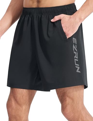 EZRUN Men's Athletic Running Shorts 7 inch Quick Dry Exercise Tennis Shorts Lightweight Workout Gym Shorts with Zipper Pockets,Black,S