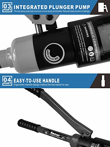 AMZCNC 16 Ton Hydraulic Wire Professional Hydraulic Battery Cable Lug Crimping Tool Set, Crimps 8 AWG to 600 MCM, Cable Crimping Tool with 13 Pairs of Dies