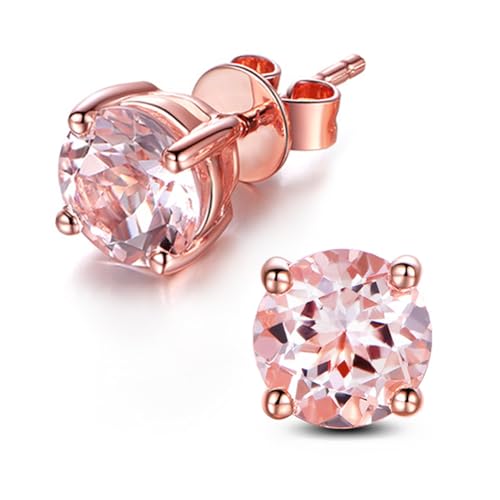 JIANGXIN Round cut Morganite 925 Sterling Silver Rose Gold Plated Stud Earrings Fine Jewelry for Women 3mm