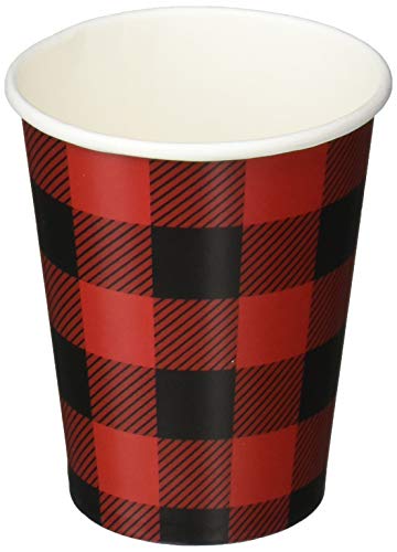 Creative Converting Plaid Paper Cups, 1 Count (Pack of 1), Red & Black