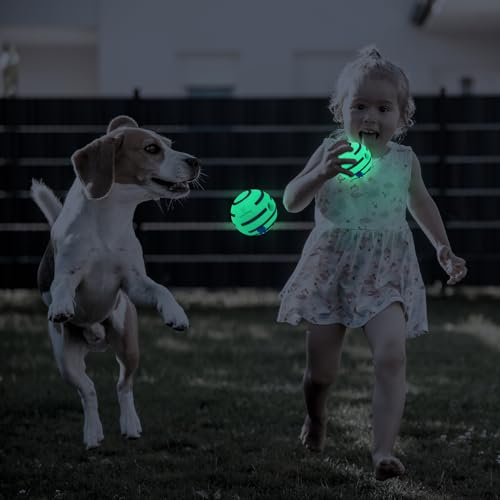 Wobble Giggle Ball for Dogs, Durable Interactive Light Up Dog Wobble Ball, Dog Balls with Fun Giggle Sounds When Rolled or Shaken, Glow in The Dark Ball for Dog Training Teeth Cleaning 2.75inch