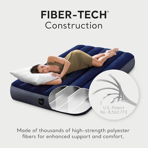 Intex 75 x 39 x 10 Inch Dura-Beam Fiber-Tech Vinyl Standard Downy Air Mattress with Plush Top and 2-in-1 Valve, Twin (Pump Not Included)