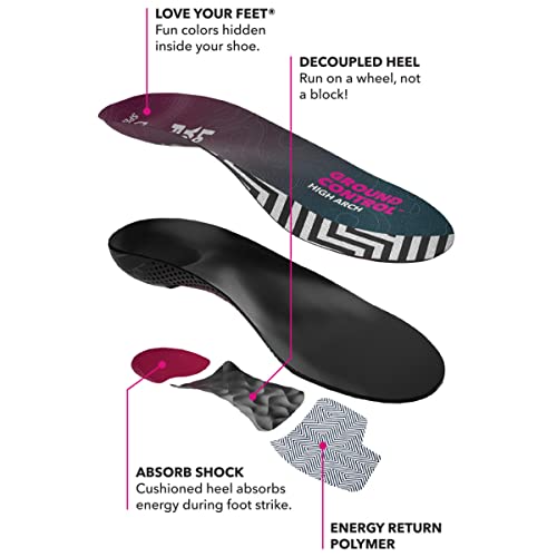 Spenco Ground Control Shoe Insoles for Women and Men, High Arch, Women's 5-6 / Men's 4-5